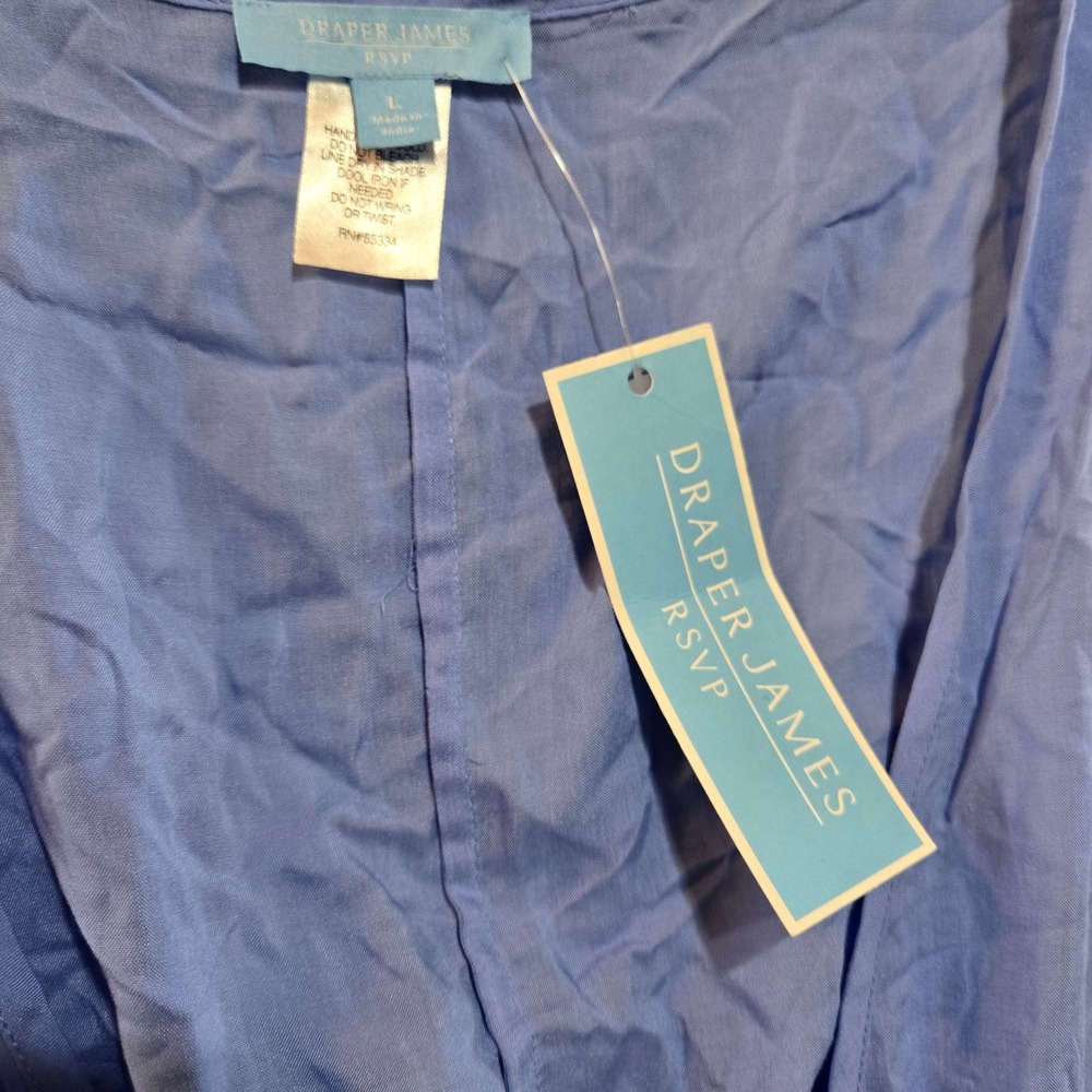 Draper James Blue Kaftan Swim Cover Up V-Neck Drawstring Waist Pom Pom Trim L - Picture 11 of 11